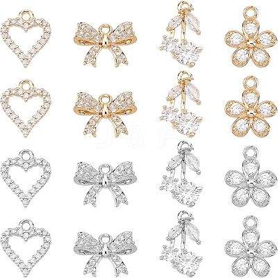 16Pcs 8 Style  Rack Plating Brass Micro Pave Cubic Zirconia Charms ZIRC-FH0001-17-1