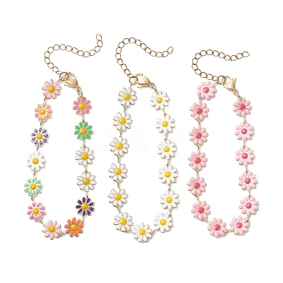 3Pcs Brass Enamel Link Chain Bracelets for Women BJEW-JB01439-1