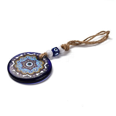 Flat Round with Evil Eye Lampwork Pendant Decoration HJEW-Z005-01C-1
