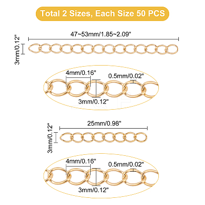100Pcs 2 Style 304 Stainless Steel Curb Chain Extender STAS-UN0038-14G-1