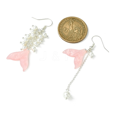 Resin Mermaid Tail Asymmetrical Earrings EJEW-TA00275-1