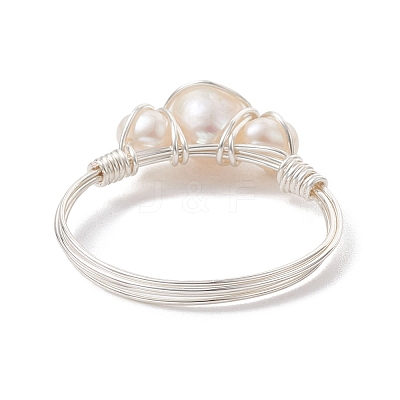 Copper Wire Wrapped Natural Cultured Freshwater Pearl Open Ring RJEW-JR00631-02-1