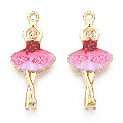 Printed Light Gold Tone Alloy Pendants ENAM-N056-207B-1