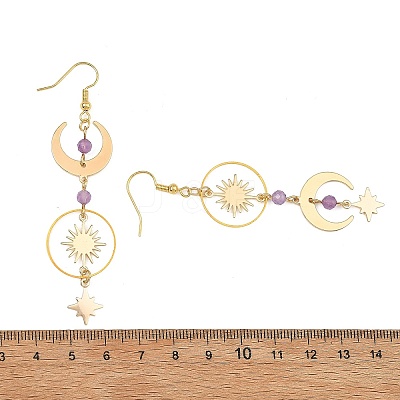 Brass & Natural Amethyst Dangle Earrings EJEW-TA00832-1
