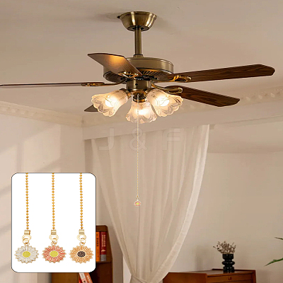 6Pcs 3 Styles Sunflower Alloy Charms Ceiling Fan Pull Chain Extenders HJEW-LP00068-1