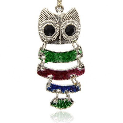 Antique Silver Alloy Enamel Owl Pendants ENAM-J174-01AS-1