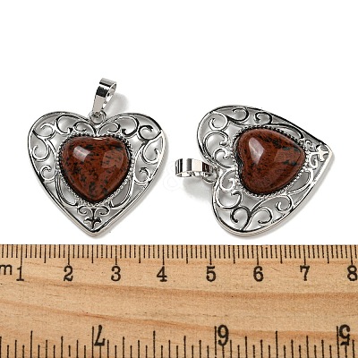Natural Mahogany Obsidian Peach Love Heart Pendants G-G158-01O-1