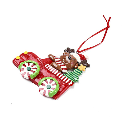 Christmas Car Handmade Polymer Clay Pendant Decorations HJEW-P017-03B-1