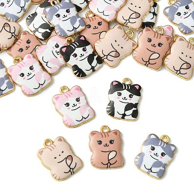 30Pcs 5 Style Printed Alloy Pendants ENAM-CJ0005-51-1