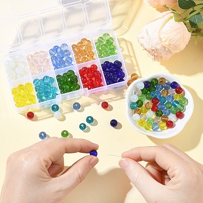 218Pcs 10 Colors Transparent Glass Beads GLAA-YW0005-12-1