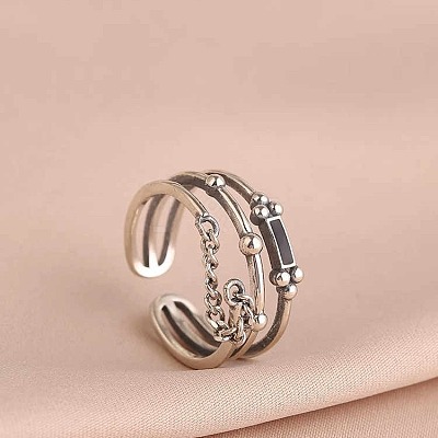 Rectangle 925 Sterling Silver Enamel Adjustable Cuff Rings for Women FS-WGEEF9E-01-1