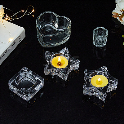 5Pcs 5 Styles Glass Tealight Candle Holder AJEW-FG0003-37-1