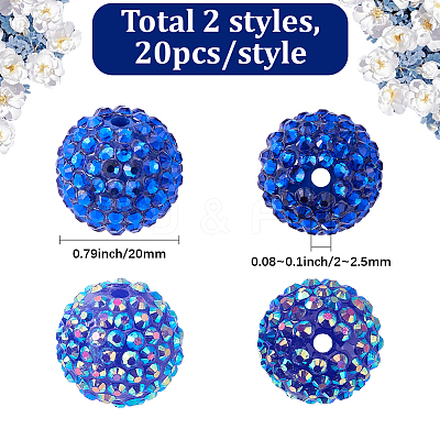 40Pcs 2 Styles Transparent Resin Rhinestone Graduated Beads RESI-BM0001-13-1