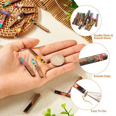 16Pcs 8 Colors Transparent Resin & Walnut Wood Big Pendants RESI-TA0002-53-1