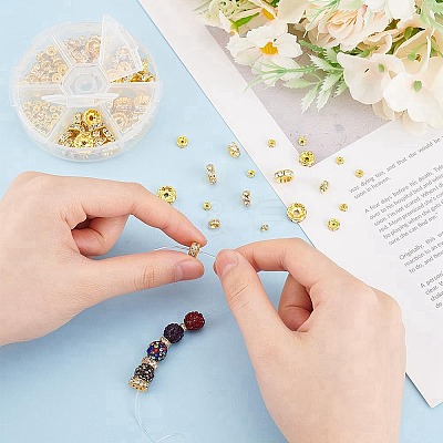 150Pcs 4 Styles Brass Rhinestone Spacer Beads RB-PH0001-66G-1