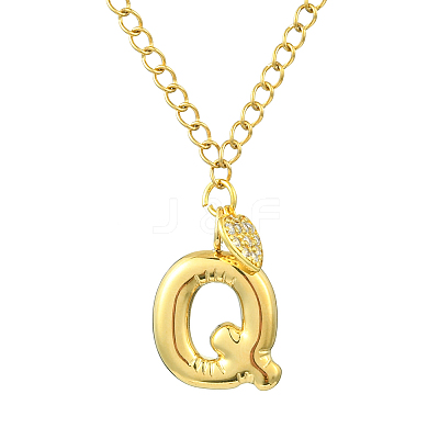 304 Stainless Steel Clear Cubic Zirconia Heart & Letter Pendant Curb Chain Necklaces for Women NJEW-FS00012-27Q-1