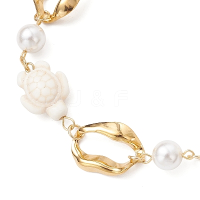 Synthetic Turquoise Tortoise & Shell Pearl & 304 Stainless Steel Oval Link Bracelets for Women BJEW-JB12173-02-1