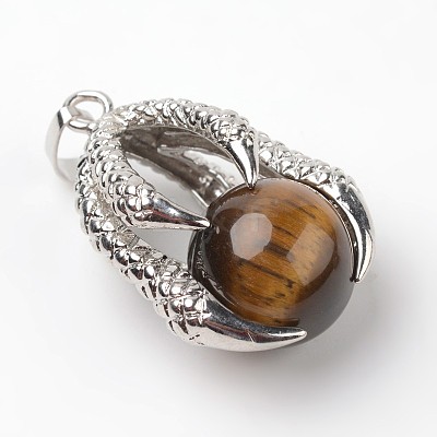 Eagle Claw Alloy Natural Tiger Eye Pendants G-L455-A14-1