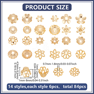 90Pcs 15 Styles Brass Bead Caps KK-PH0012-19B-1