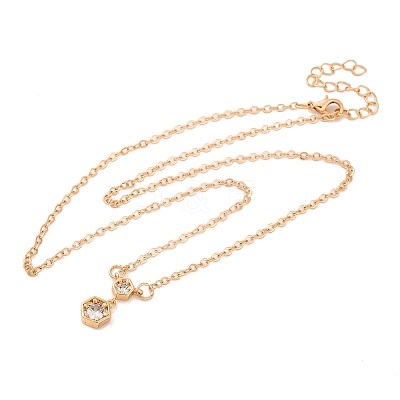 Brass Pave Clear Cubic Zirconia Cable Chain Hexagon Pendant Necklaces for Women LS-NJEW-U006-02C-KCG-1