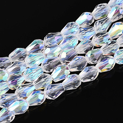 Transparent Electroplate Glass Beads Strands EGLA-N023-6x8mm-A01-1
