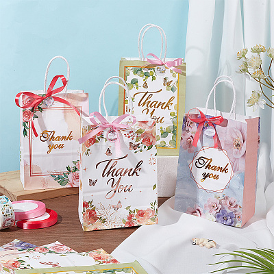 12Pcs 4 Colors Mother's Day Theme Flower Print Paper Handle Bags CARB-DR0001-01-1