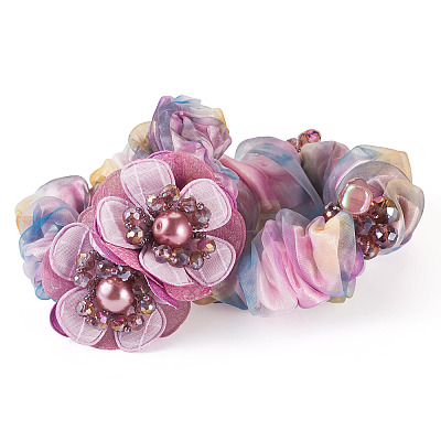 2Pcs 2 Colors Chic Solid Color French Satin Pigtail Hair Tie for Elegant Hairstyles OHAR-TA0001-10B-1