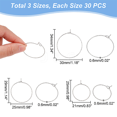 90Pcs 3 Size 316 Surgical Stainless Steel Hoop Earrings Findings STAS-UN0039-41-1