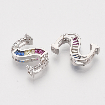 Brass Cubic Zirconia Slide Charms ZIRC-S063-01S-P-1