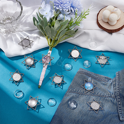 10Pcs Vintage Tibetan Style Alloy Star Brooch Cabochon Bezel Settings FIND-PH0027-51-1