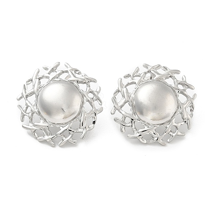 304 Stainless Steel Flat Round Stud Earrings for Women EJEW-M089-05P-1