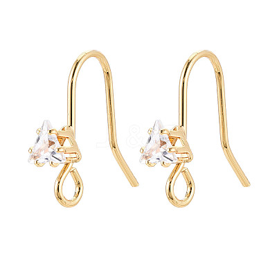 Brass Pave Clear Cubic Zirconia Earring Hooks KK-T077-17G-01-1