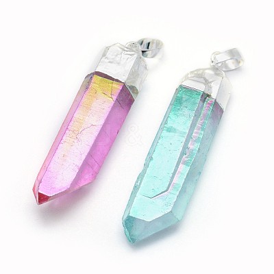 Faceted Natural Quartz Crystal Pointed Pendants G-F582-I-1