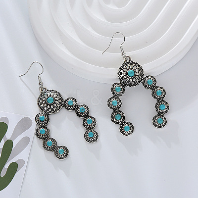 Alloy Synthetic Turquoise Arch Dangle Earrings FS-WG5C75B-02-1