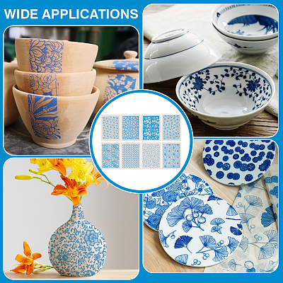 8 Sheets 8 Styles Paper Ceramic Decals DIY-BC0015-04-1