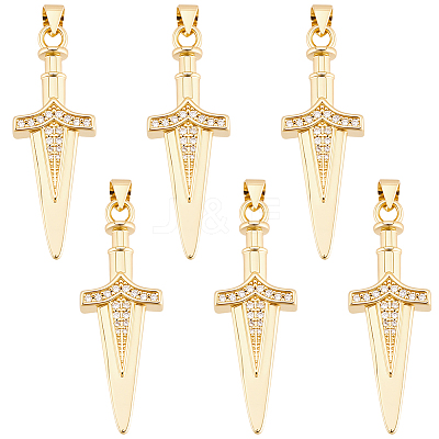 6Pcs Brass Micro Pave Cubic Zirconia Pendants KK-BBC0027-33-1