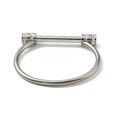 304 Stainless Steel D Shape Bar Screw Bangle with Cubic Zirconia LS-STAS-E057-01P-1