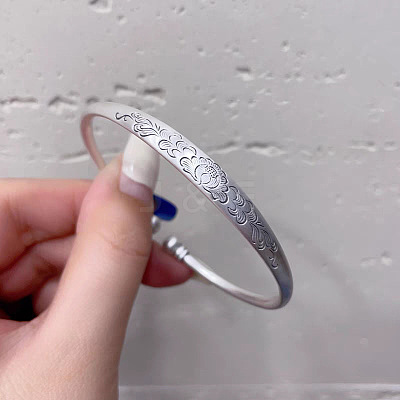 Retro Carved Peony Brass Cuff Bangles for Women FS-WG4858E-01-1