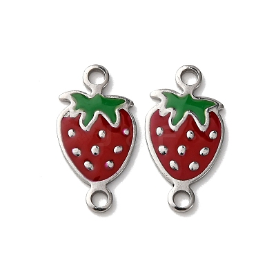 304 Stainless Steel Enamel Strawberry Connector Charms STAS-A121-02P-01-1