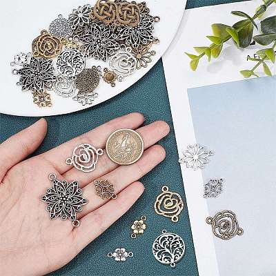 72Pcs 18 Styles Tibetan Style Alloy Connector Charms FIND-SC0003-34-1