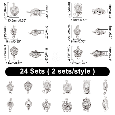 24 Sets 12 Style Brass Box Clasps KK-PH0002-55-1