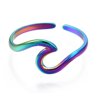 304 Stainless Steel Sea Wave Cuff Rings RJEW-N038-115M-1