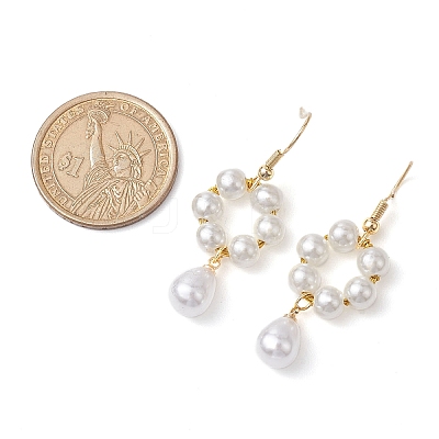 Plastic Pearl with Brass Dangle Earrings for Women EJEW-JE05991-1