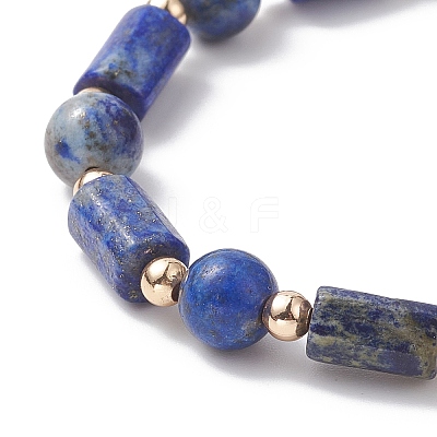 Natural Lapis Lazuli Column & Round Stretch Bracelet for Women BJEW-JB09351-04-1