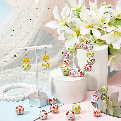 50Pcs 5 Styles Printed Opaque Acrylic Beads MACR-SC0002-38-1