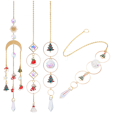 4Pcs 4 Style Christmas Theme Sun Catcher Glass Pendant Decorations AJEW-SC0001-51-1
