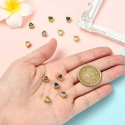 6Pcs 3 Colors Brass Micro Pave Cubic Zirconia Heart Slide Charms ZIRC-YW0001-36A-1