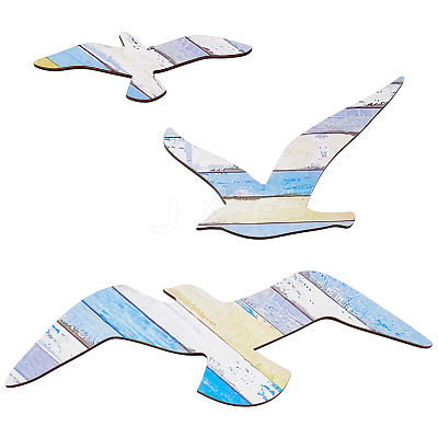 3Pcs Wood Sea Mew Wall Stickers AJEW-WH0460-037-1