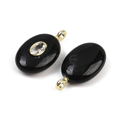 Natural Obsidian & Cubic Zirconia Pendants X-G-Z076-01G-12-1
