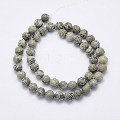 Natural Map Stone/Picasso Stone/Picasso Jasper Beads Strands G-G697-F03-6mm-1